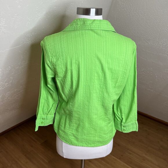 Faded Glory Button Down Shirt Womens Medium Lime Green 3/4 Sleeve Y2k Textured - Picture 10 of 10